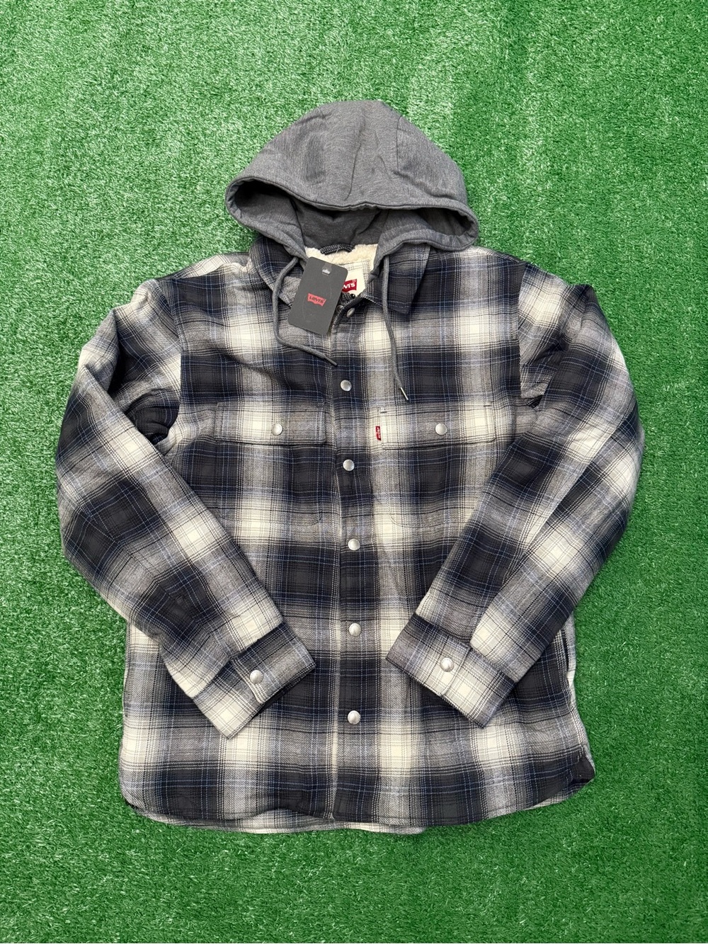 Levi’s Sherpa-Lined Flannel Hooded Jacket – Men’s Medium – NWT